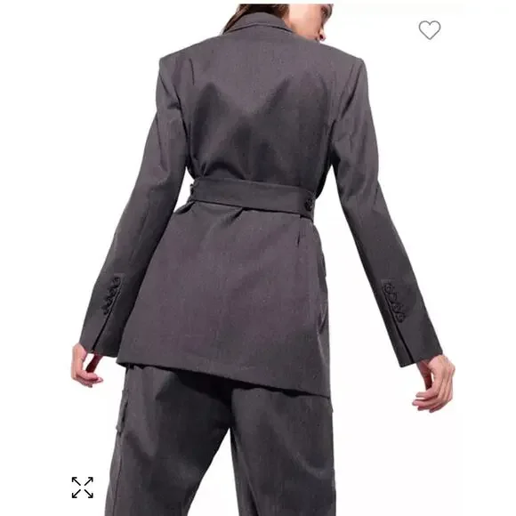 Pinko Emeline Belted Wool Blend Blazer Gray Italy Size 12 US / 48 IT - Picture 14 of 15